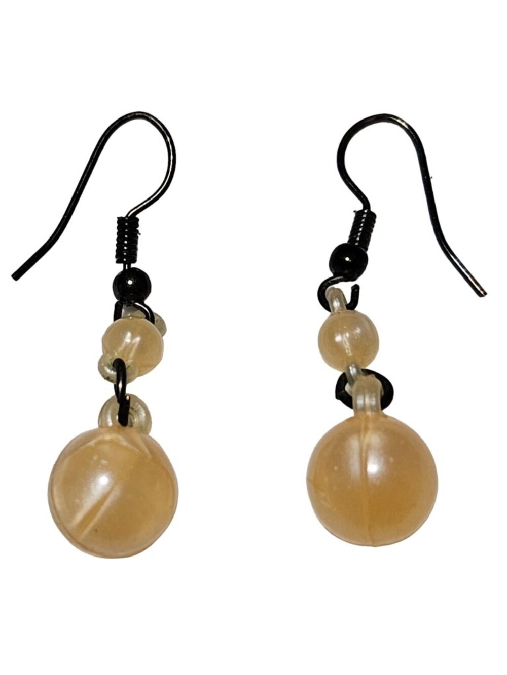 Vintage Beige Beaded Dangle Earrings Retro 50s 60s Minimalist Fashion Jewelry